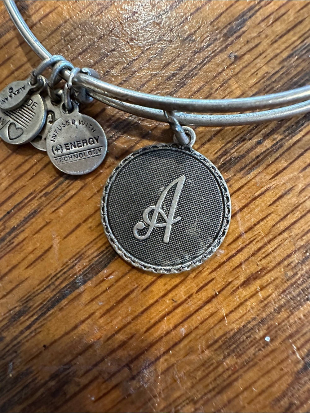Alex and Ani Silver-Tone 'A' Monogram Charm Bangle